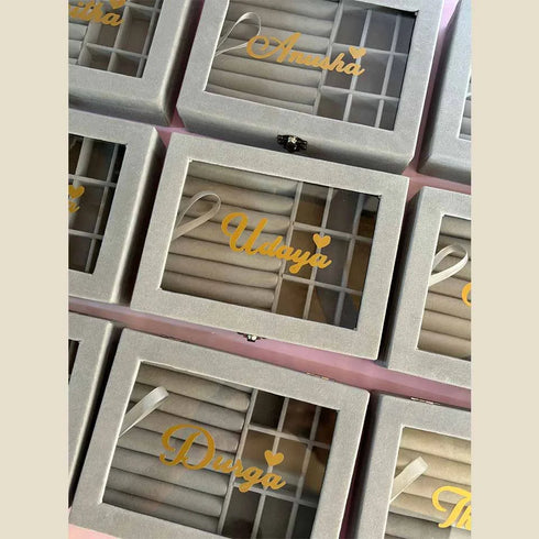 Personalized 9 Grid Jewellery Organiser Velvet Storage Box Case
